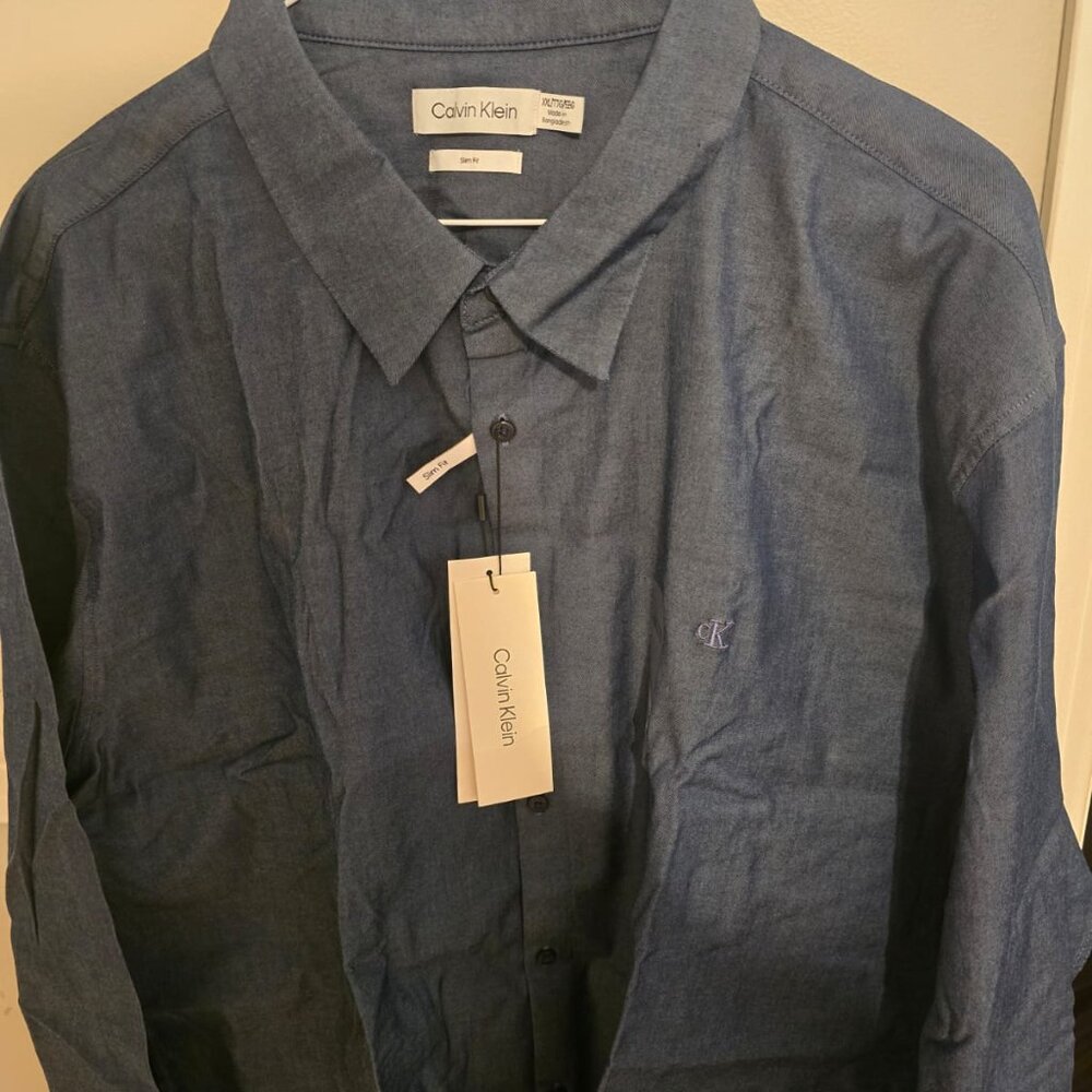 Calvin Klein Blue Casual Button Down Shirt - Picture 4 of 7